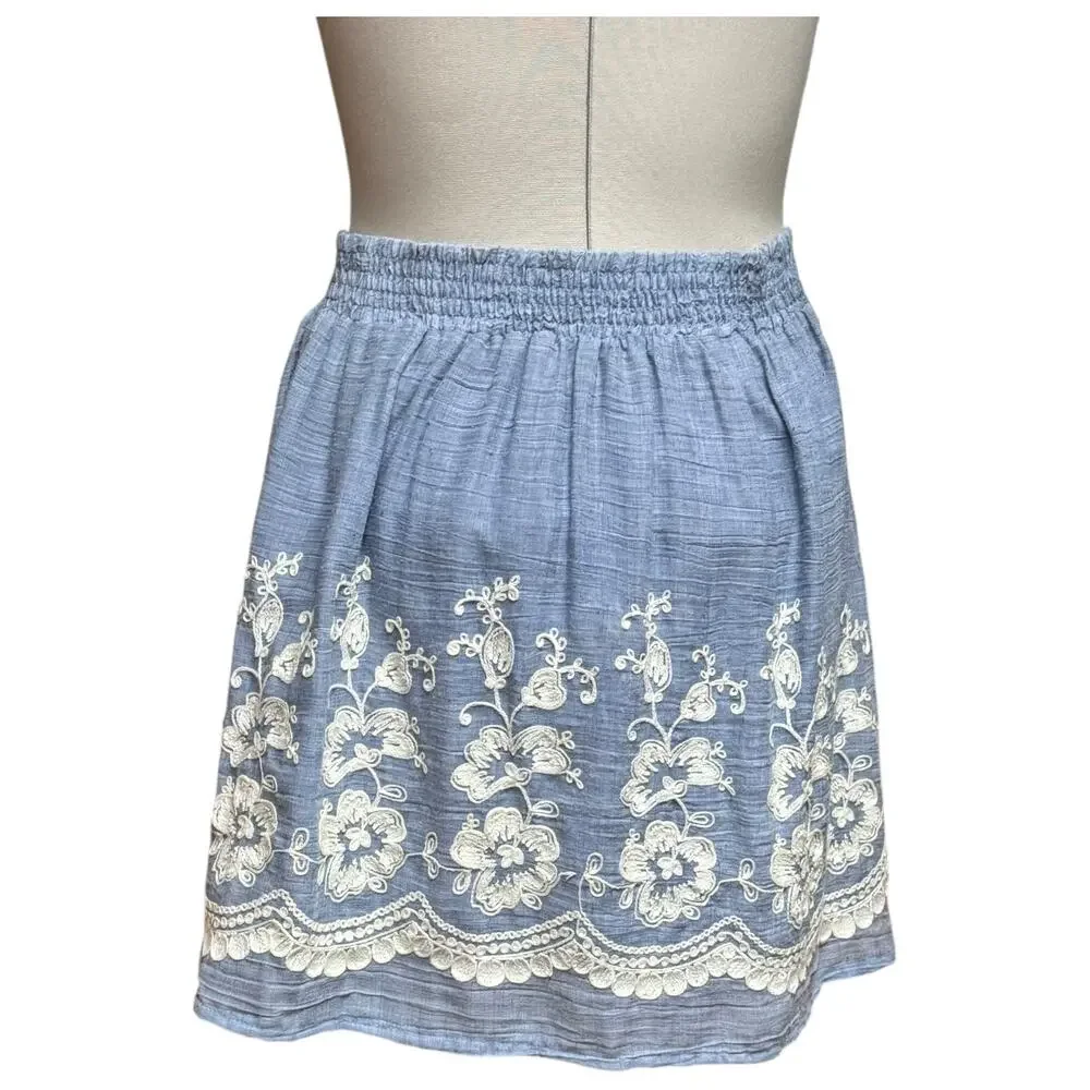 Emmelee 100% Cotton Floral Embroidered Lined Mini Skirt Small